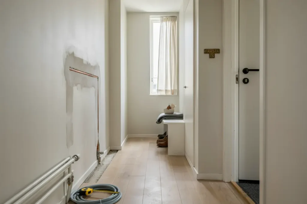 omdragning av tappvattenledningar i hall i farsta stockholm